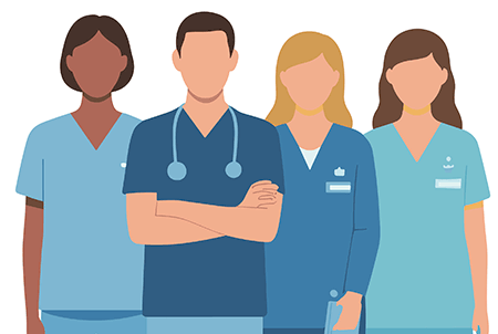 Illustration représentant des silhouettes de professionnels de santé